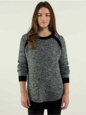 Lululemon Passage to Prana Chunky Sweater Silver Heathered Black Merino Wool